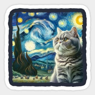 British Shothair Starry Night Inspired - Artistic Cat Sticker